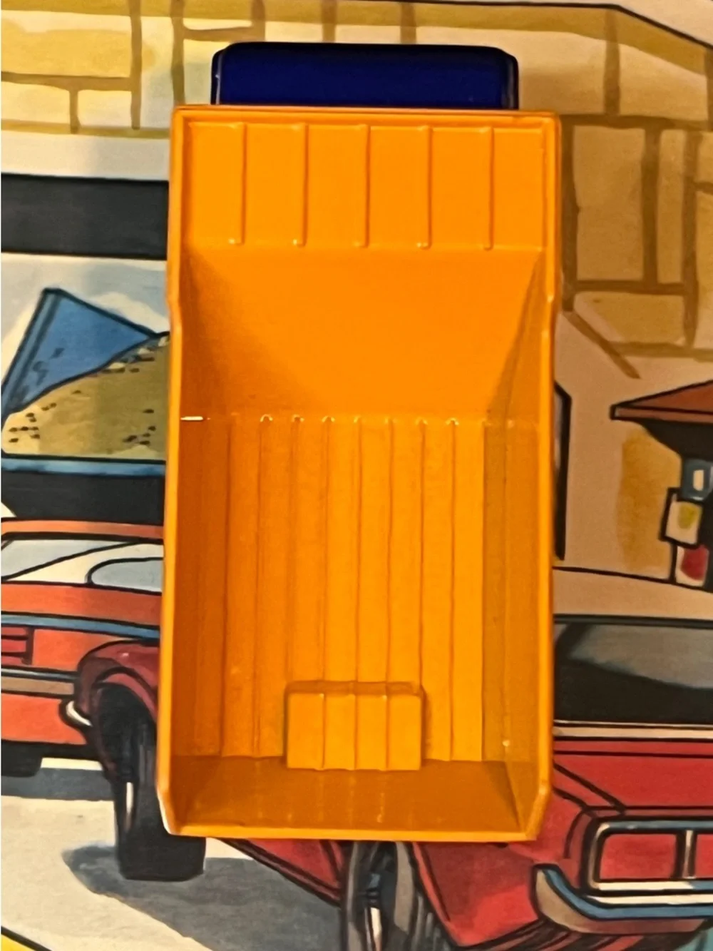 Vintage Matchbox Superfast 1975 No.23 Atlas Dump Truck Blue Orange Hazard Stripe